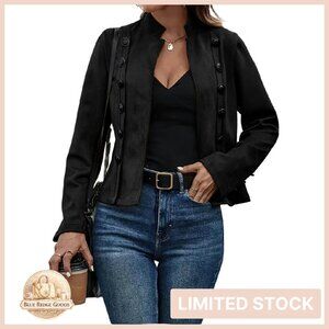Faux Suede Leather Jacket Slim Fit Blazer Chic Business Casual Cropped